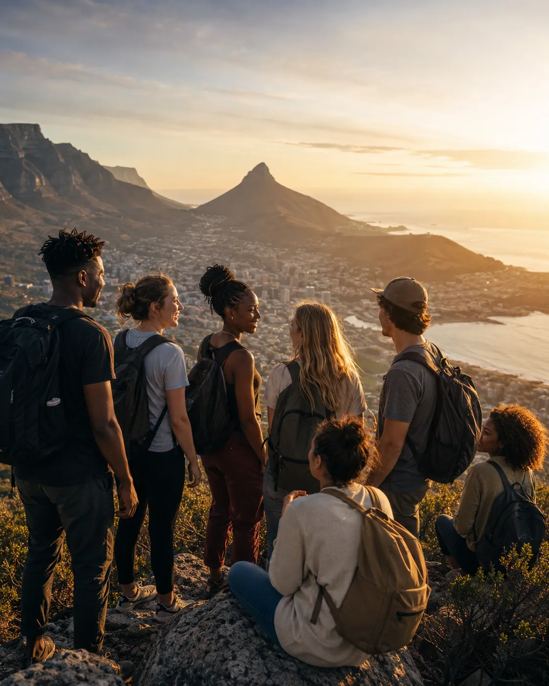A group of delegates on a ridge above the city